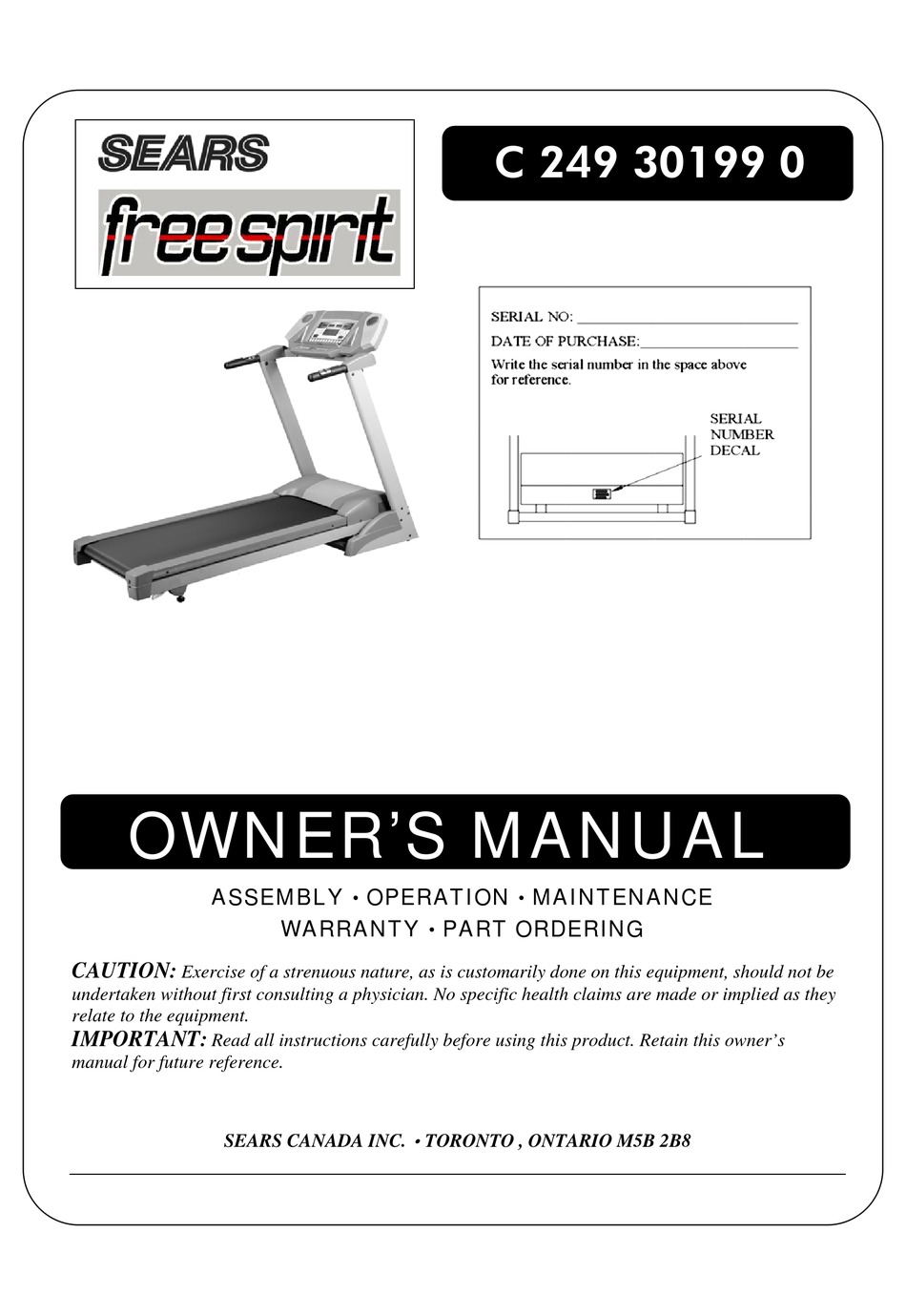 SEARS FREE SPIRIT C 249 30199 0 OWNER S MANUAL Pdf Download