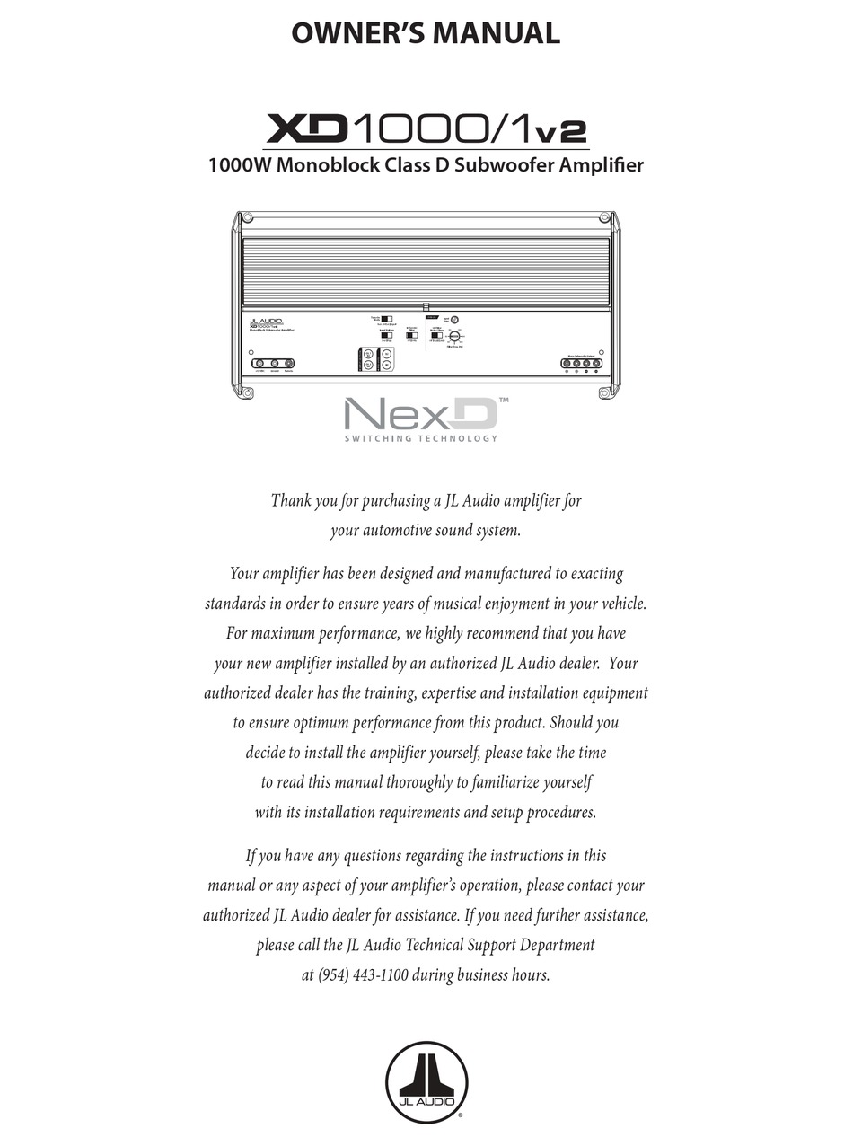 Jl Audio Xd1000 1v2 Owner S Manual Pdf Download Manualslib