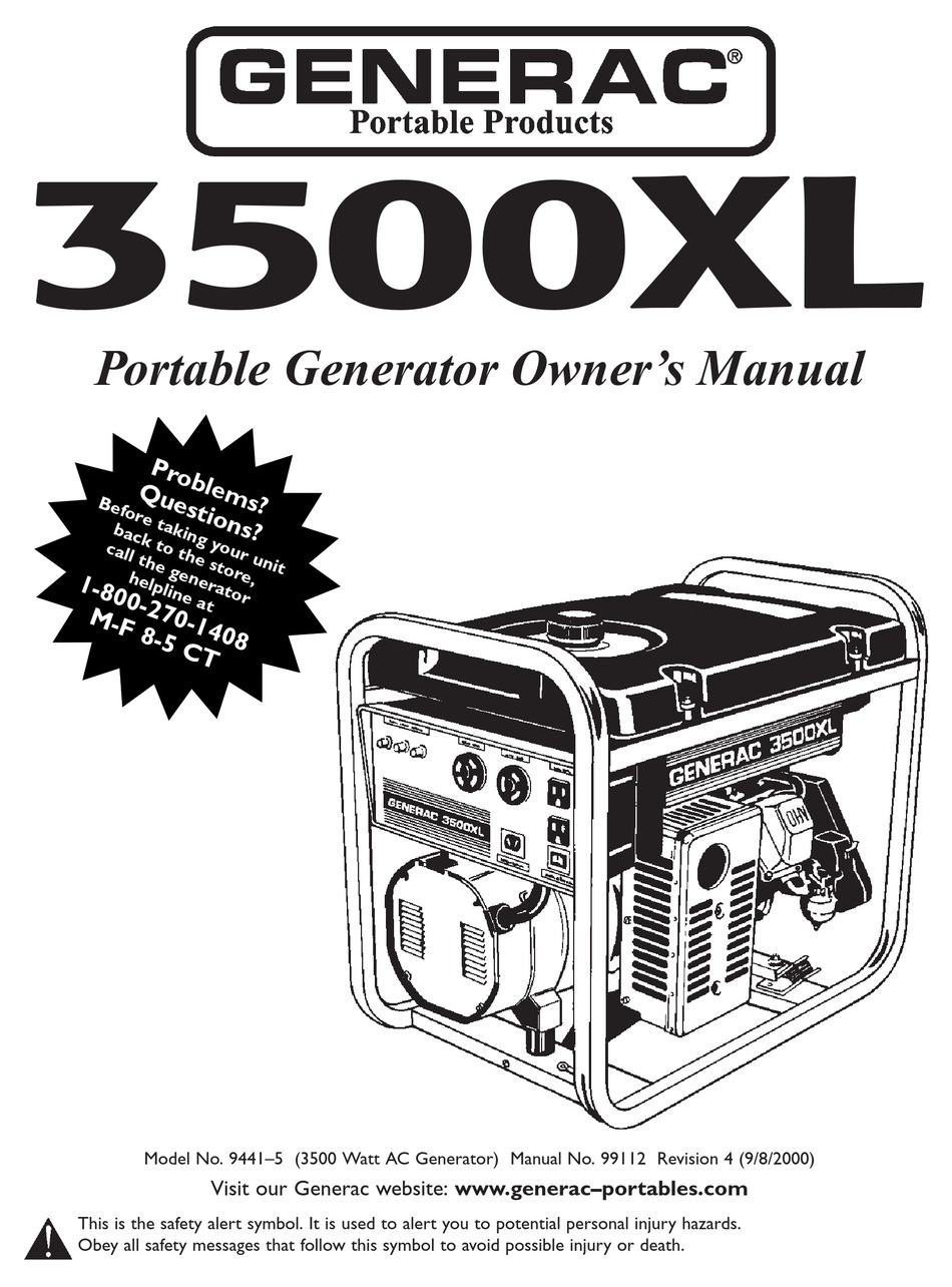 Generac Power Systems 3500xl Owner S Manual Pdf Download Manualslib