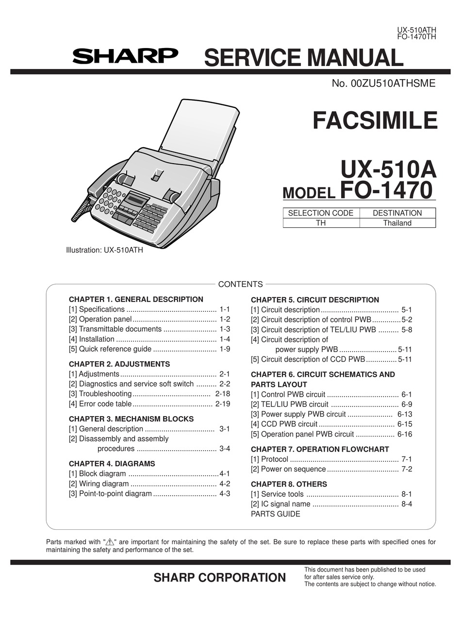 SHARP UX-510A SERVICE MANUAL Pdf Download | ManualsLib