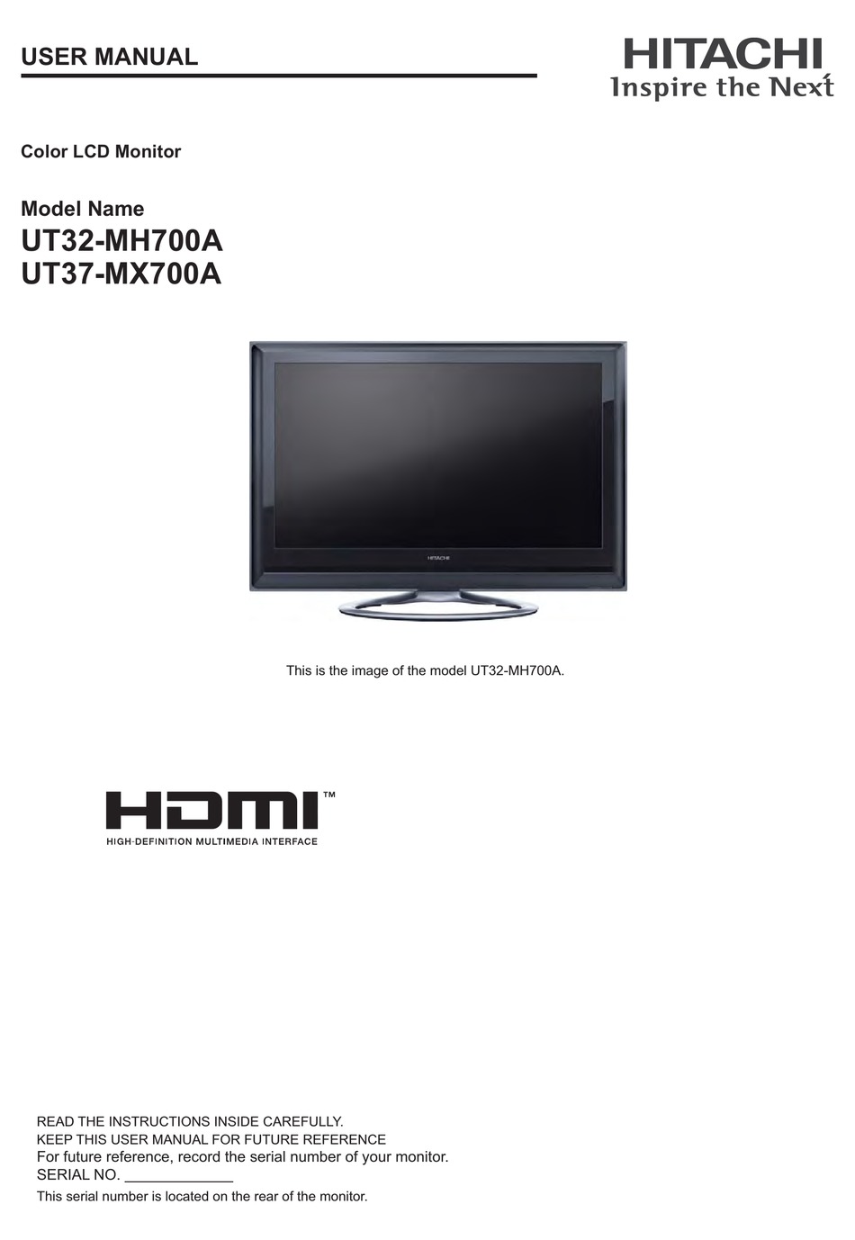 Hitachi Ut32 Mh700a User Manual Pdf Download Manualslib