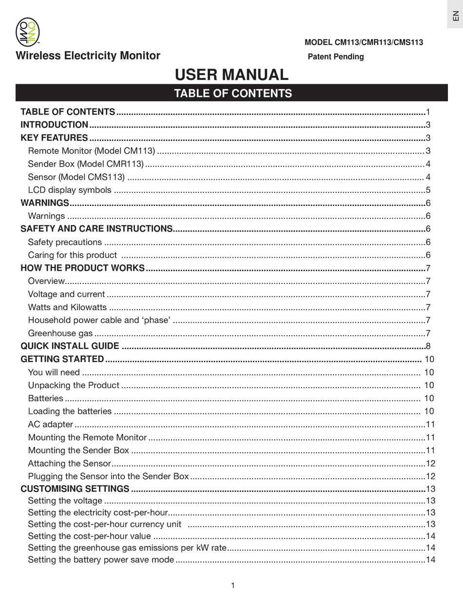 2 SAVE ENERGY CM113 USER MANUAL Pdf Download | ManualsLib