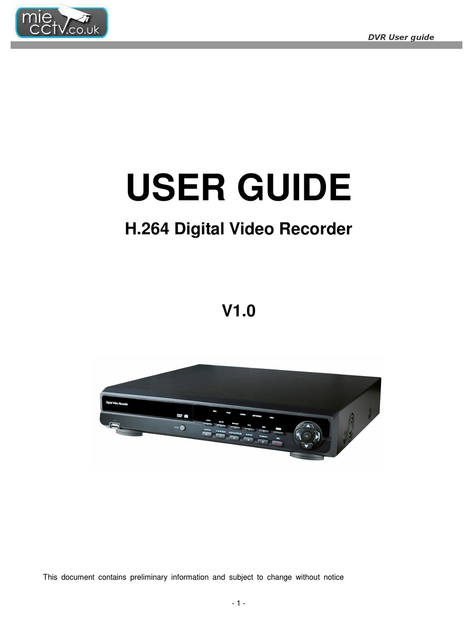 MIE CCTV H.264 DIGITAL VIDEO RECORDER USER MANUAL Pdf Download ManualsLib