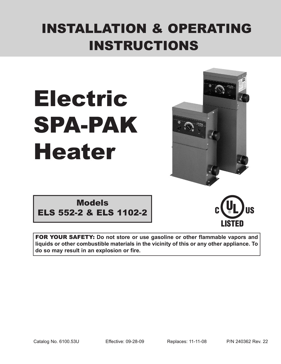 RAYPAK ELS 552-2 INSTALLATION & OPERATING INSTRUCTIONS MANUAL Pdf