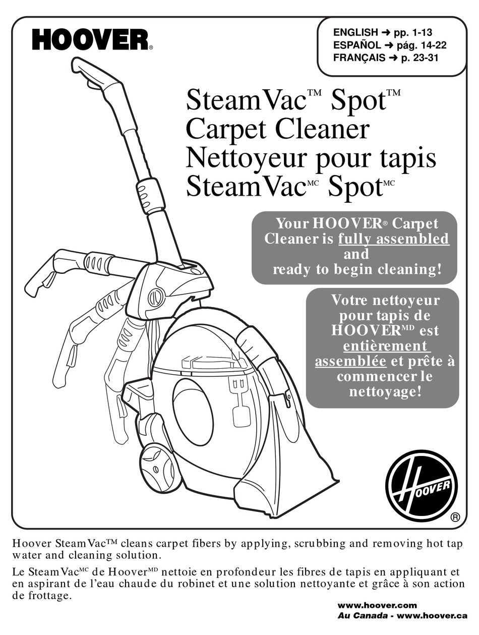 HOOVER STEAMVAC INSTRUCTIONS MANUAL Pdf Download ManualsLib