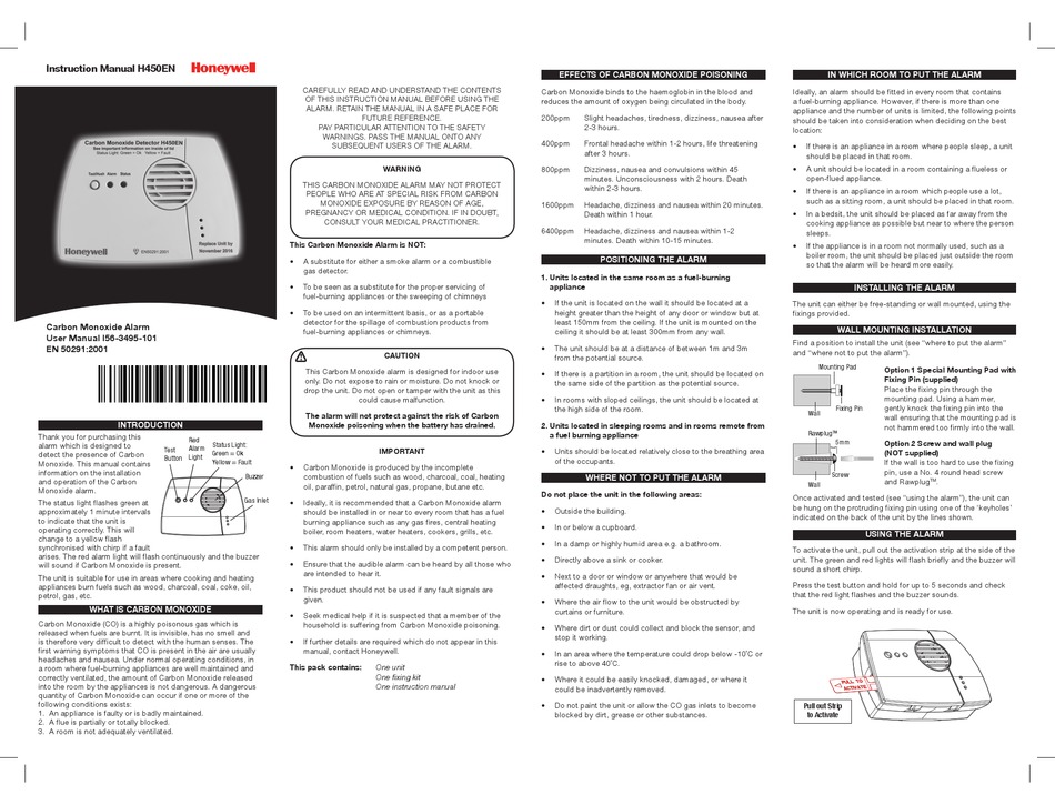 Honeywell H450en Instruction Manual Pdf Download Manualslib 6282