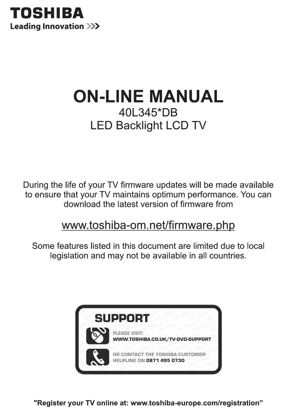 TOSHIBA 40L345 DB MANUAL Pdf Download | ManualsLib