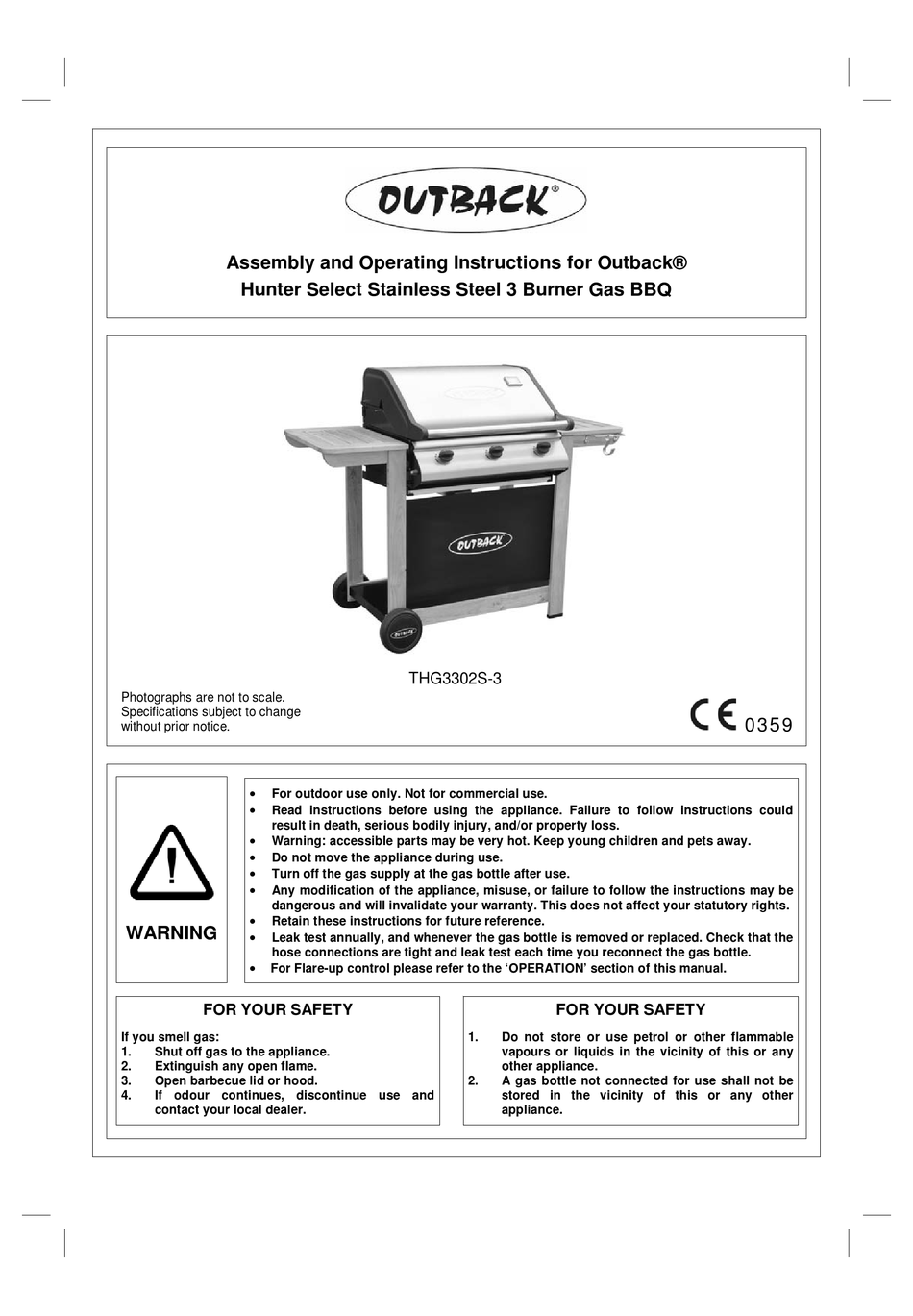 outback hunter 3 burner gas bbq