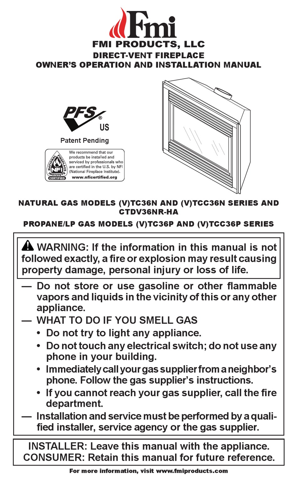 FMI TC36N SERIES OWNER'S MANUAL AND INSTALLATION INSTRUCTIONS Pdf