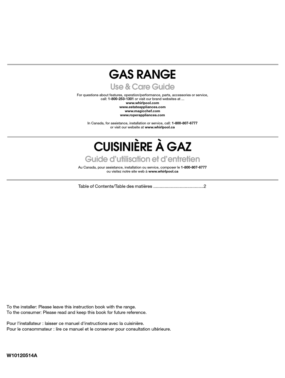 WHIRLPOOL GAS RANGE USE & CARE MANUAL Pdf Download ManualsLib