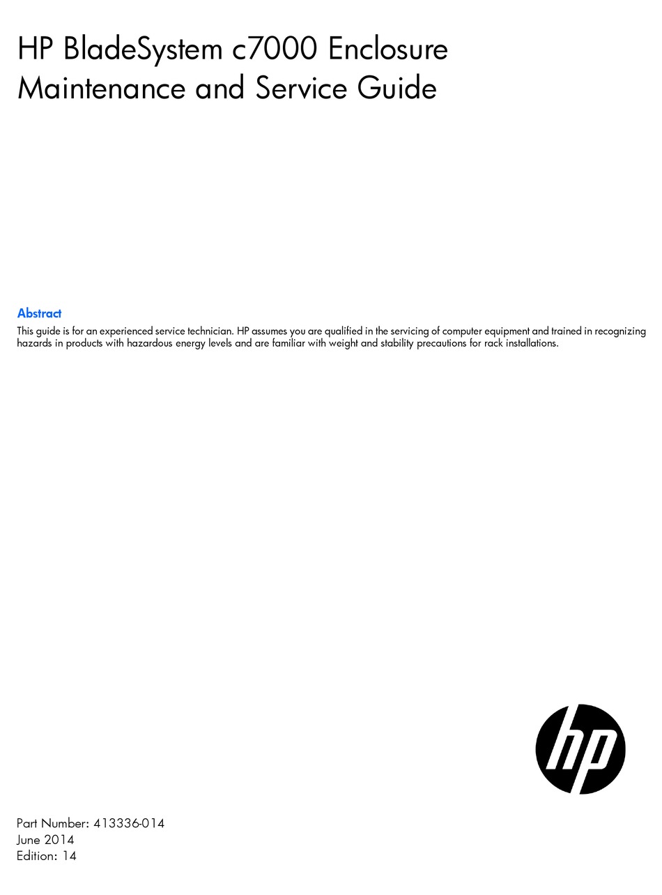 HP BLADESYSTEM C7000 MAINTENANCE AND SERVICE MANUAL Pdf Download