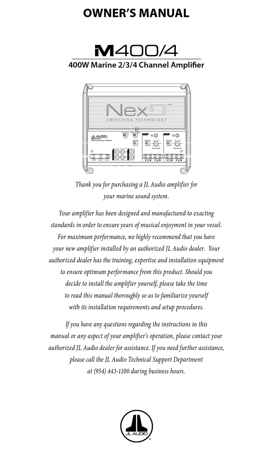 JL AUDIO NEXD M400 OWNER'S MANUAL Pdf Download ManualsLib