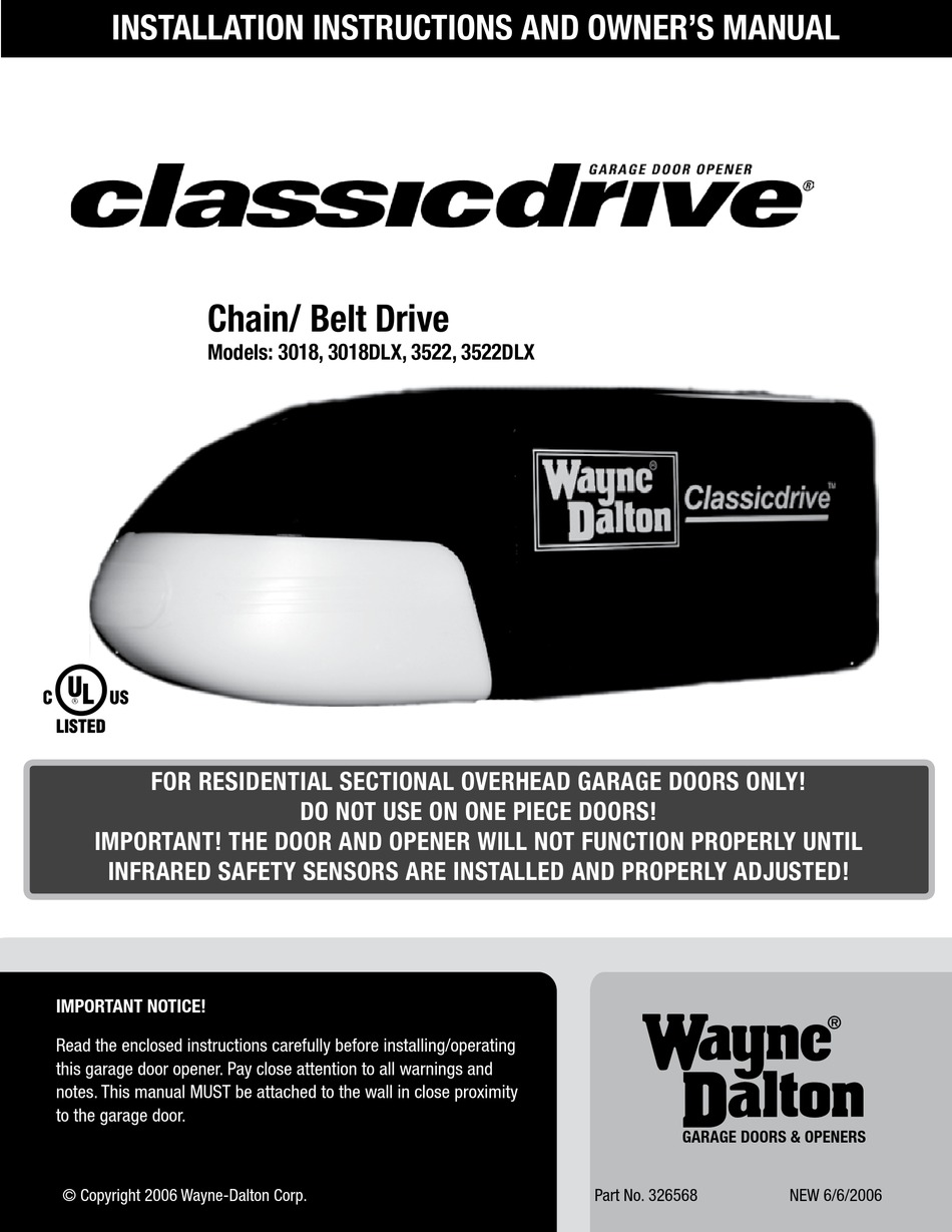 Wayne Dalton Classicdrive 3018, How To Open Wayne Dalton Garage Door Manually