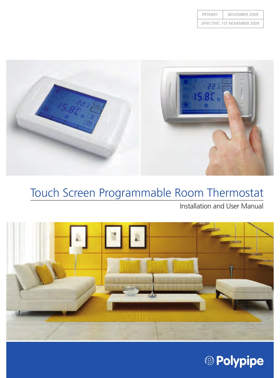 POLYPIPE TOUCH SCREEN PROGRAMMABLE ROOM THERMOSTAT INSTALLATION & USER