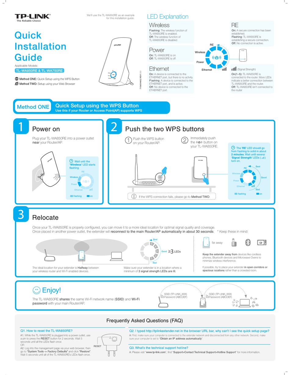 TP-LINK TL-WA850RE QUICK INSTALLATION MANUAL Pdf Download | ManualsLib