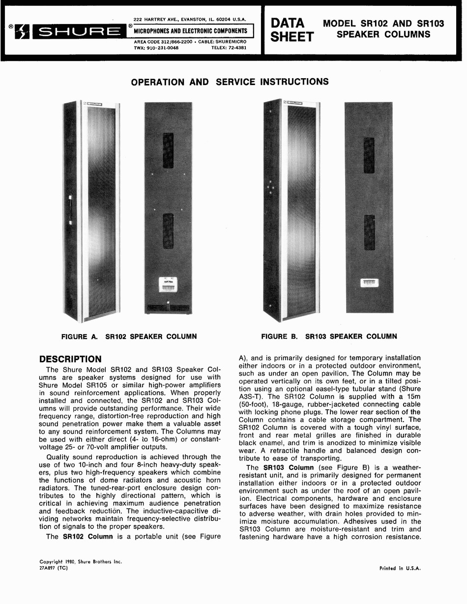 SHURE SR102 OPERATING AND SERVICE INSTRUCTIONS Pdf Download | ManualsLib