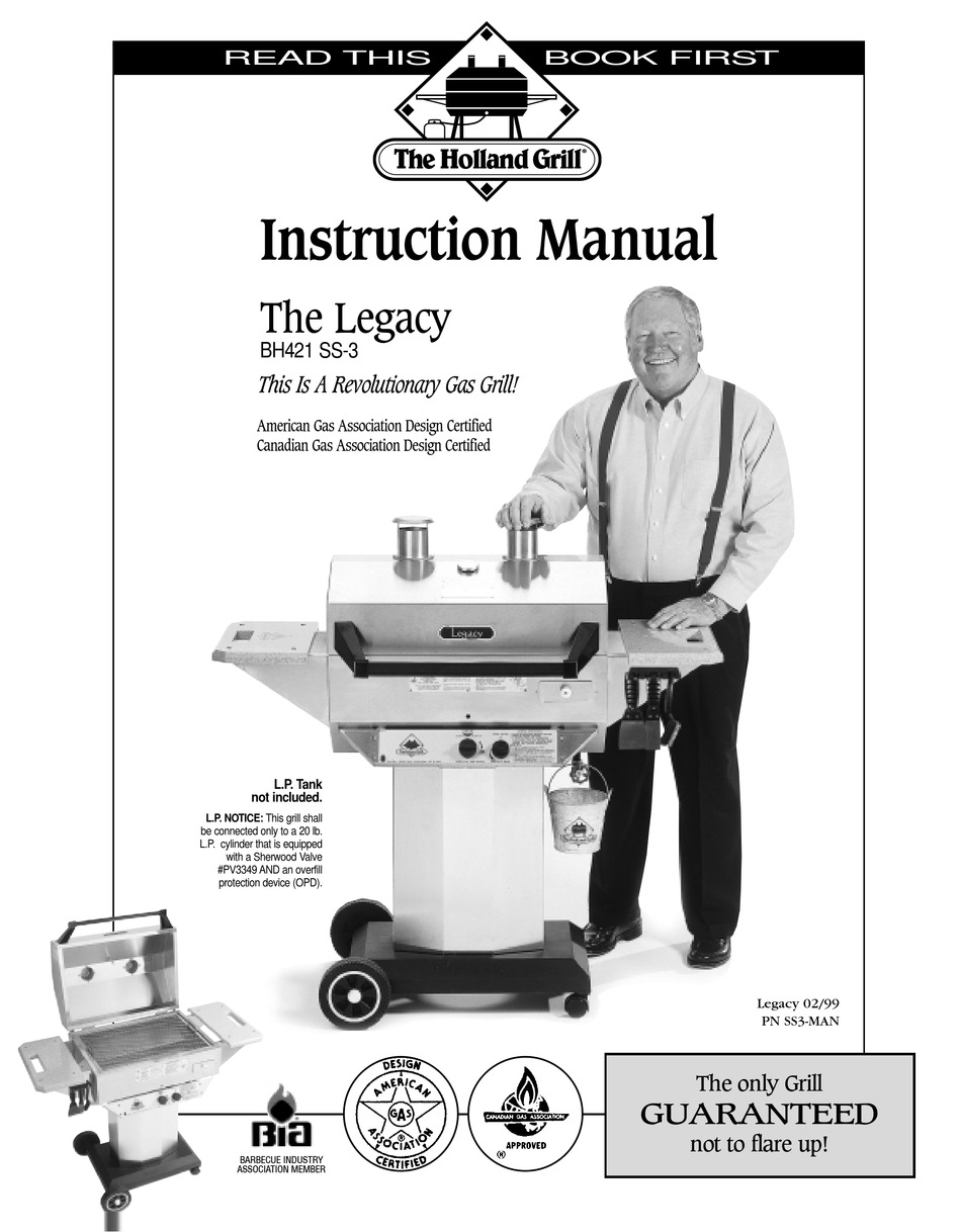 HOLLAND GRILL THE LEGACY BH421 SS-3 INSTRUCTION MANUAL Pdf Download