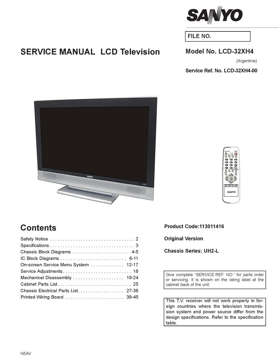SANYO LCD32XH4 SERVICE MANUAL Pdf Download ManualsLib