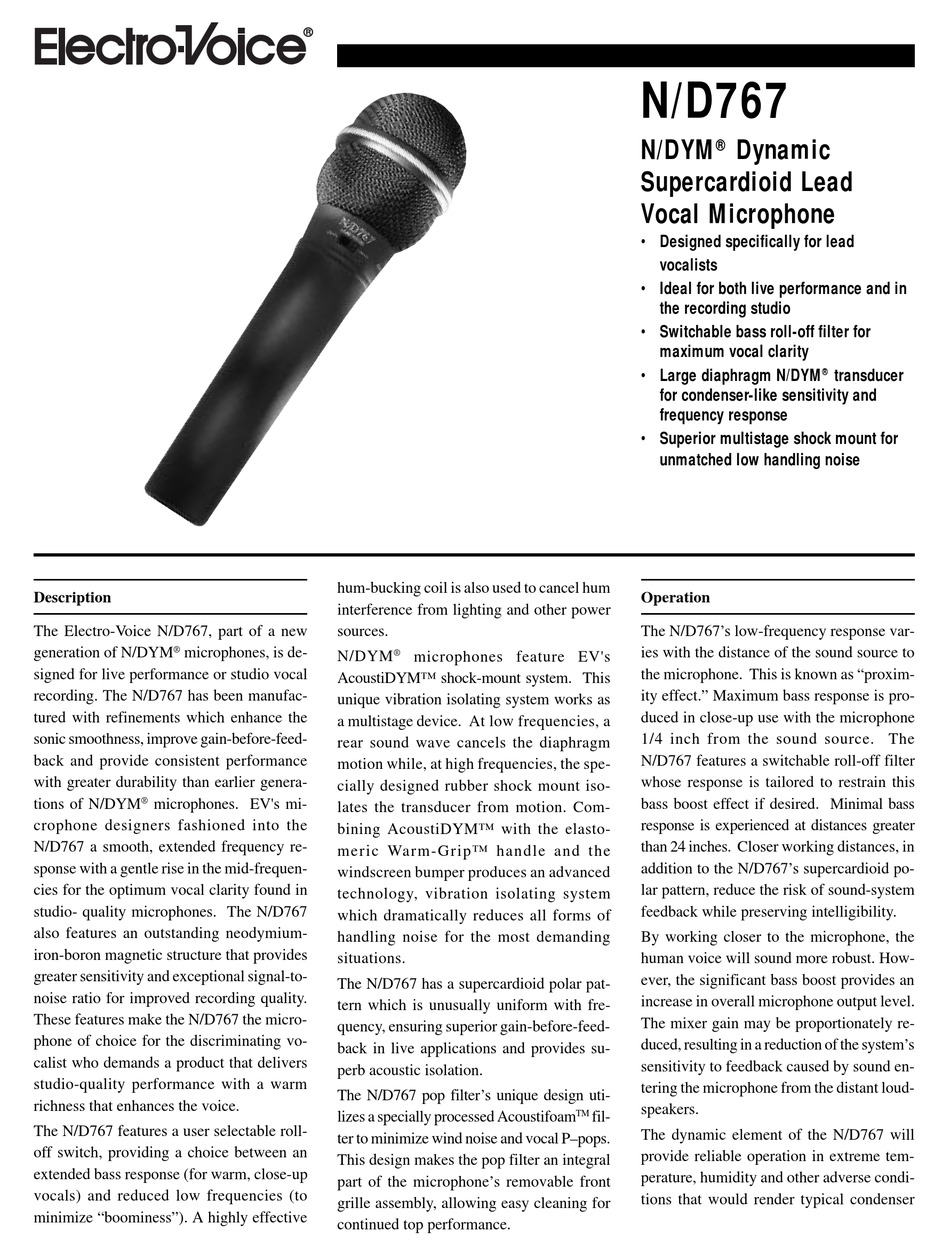 ELECTROVOICE N/DYM N/D767 INSTRUCTIONS Pdf Download ManualsLib
