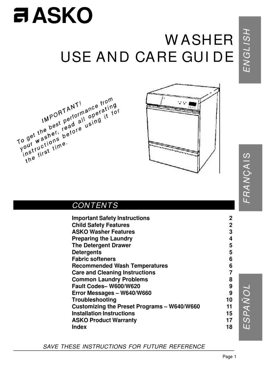 asko w600 washer