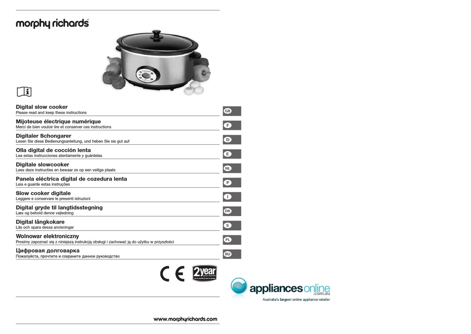 Morphy Richards Digital Slow Cooker Instructions Manual Pdf Download Manualslib