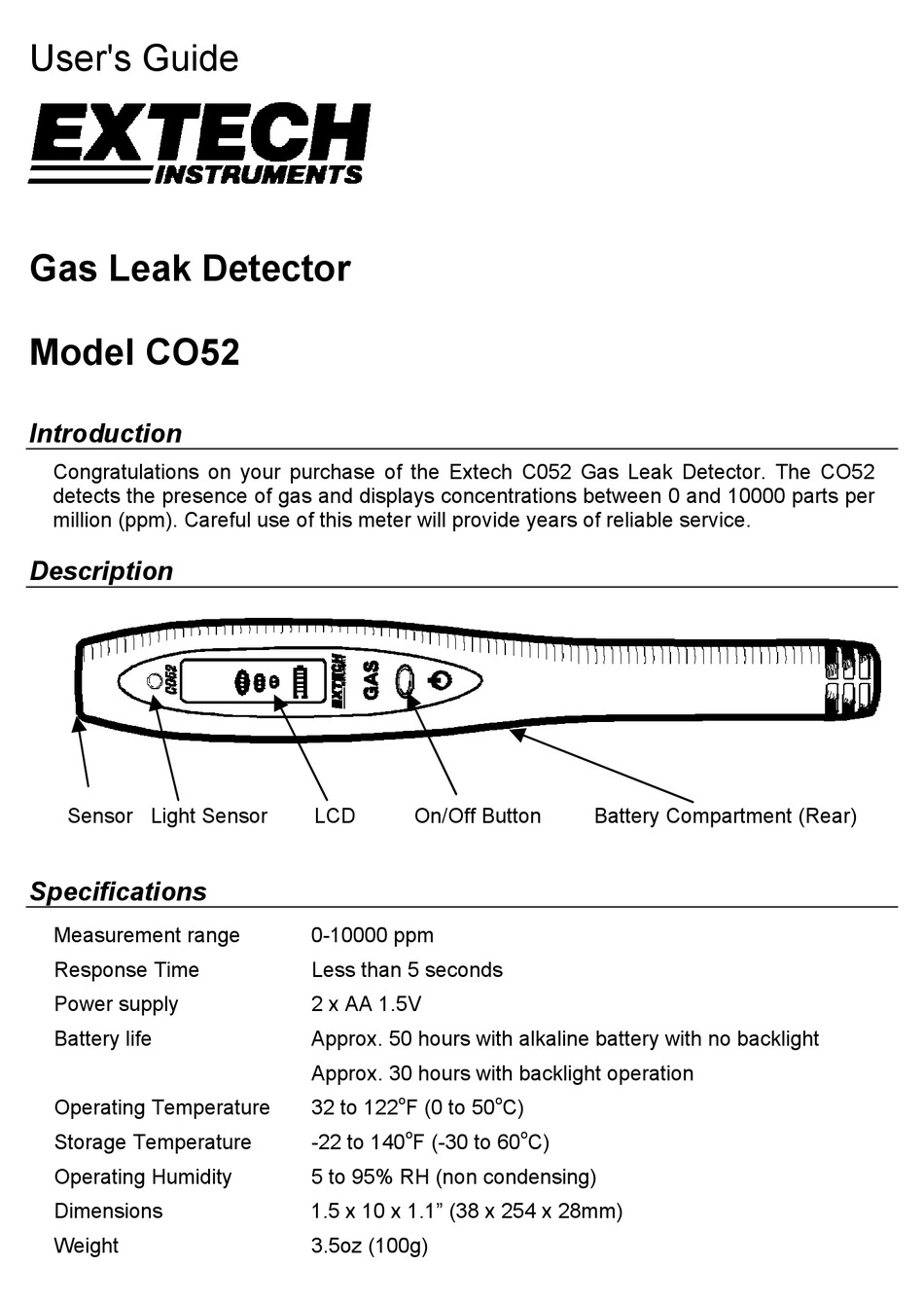 EXTECH INSTRUMENTS CO52 USER MANUAL Pdf Download ManualsLib