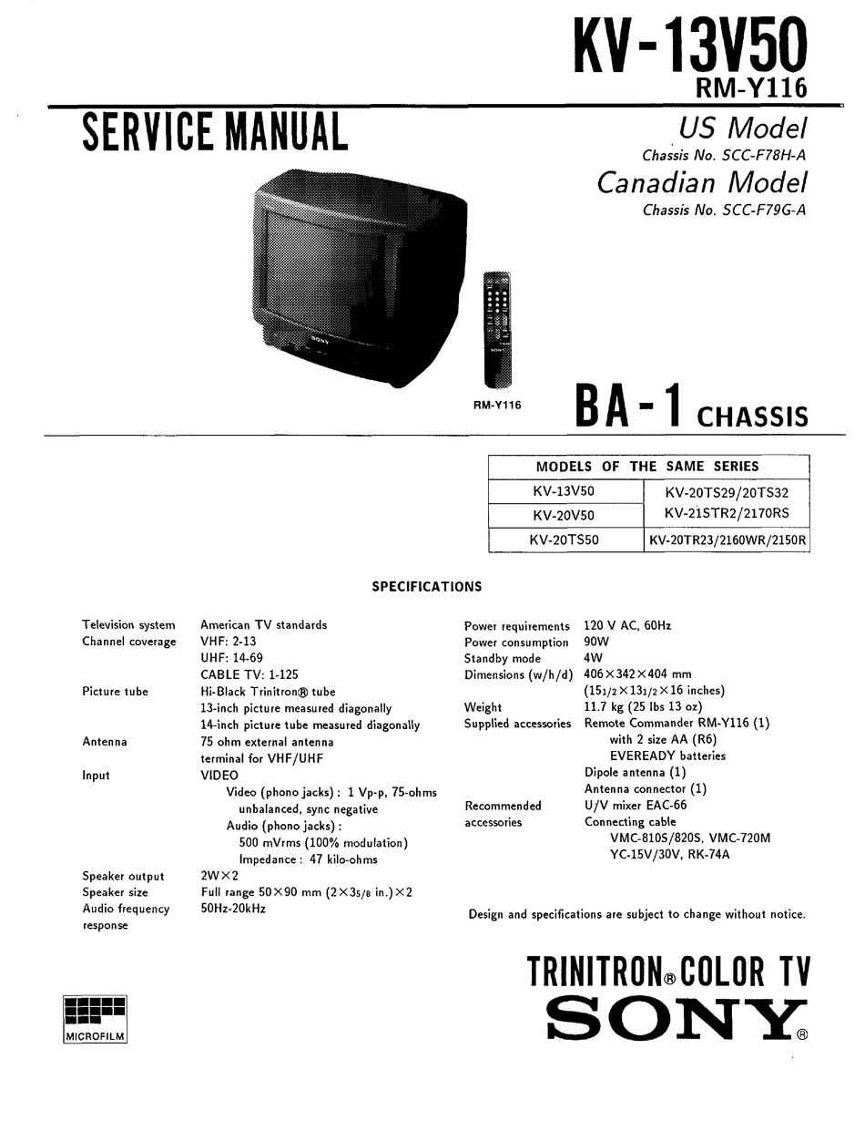 Sony Trinitron Kv 13v50 Service Manual Pdf Download Manualslib