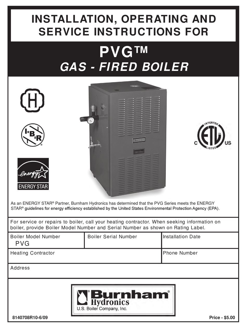 BURNHAM PVG INSTALLATION, OPERATING AND SERVICE INSTRUCTIONS Pdf