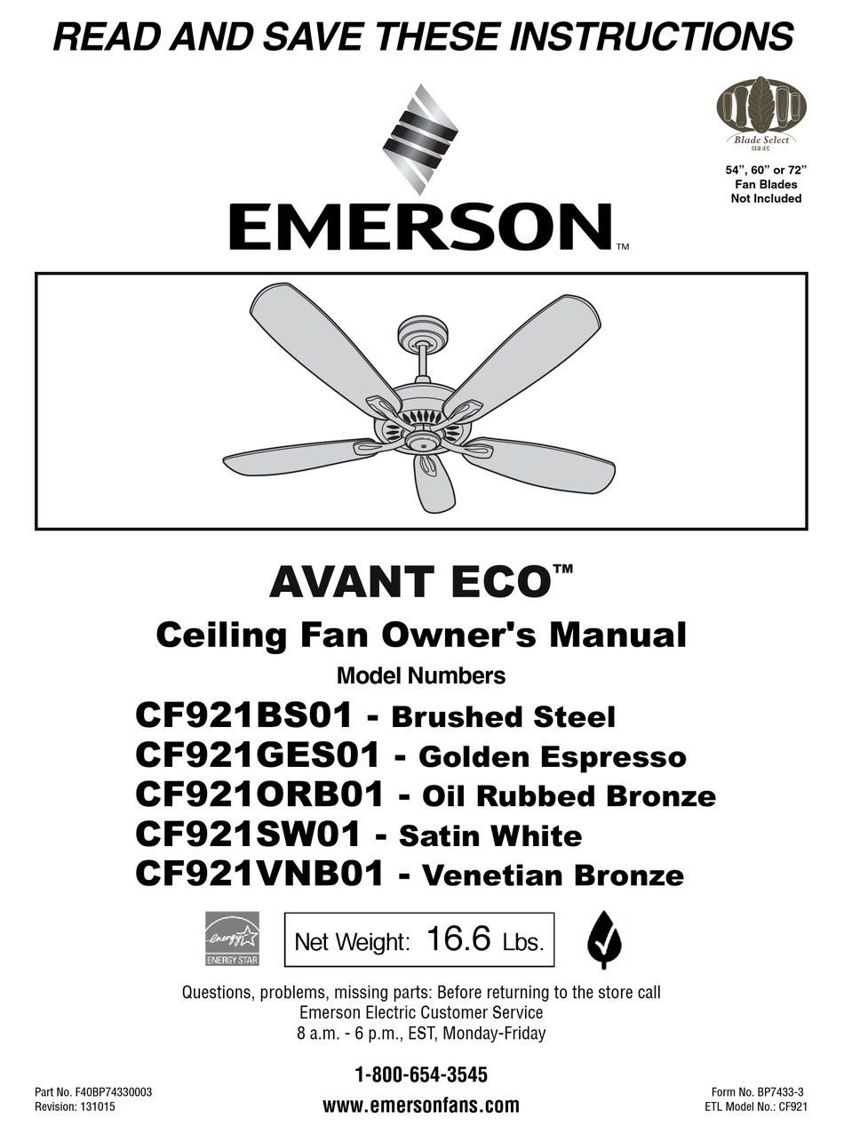 Emerson 1f95ez 0671 Manual Installer