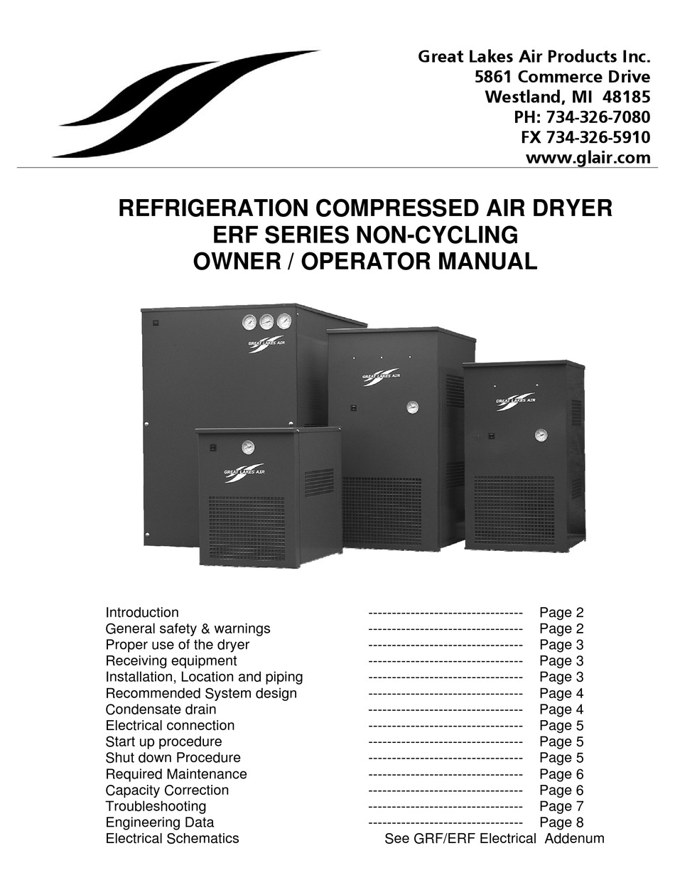 GREAT LAKES AIR PRODUCTS ERF SERIES OWNER'S MANUAL Pdf Download