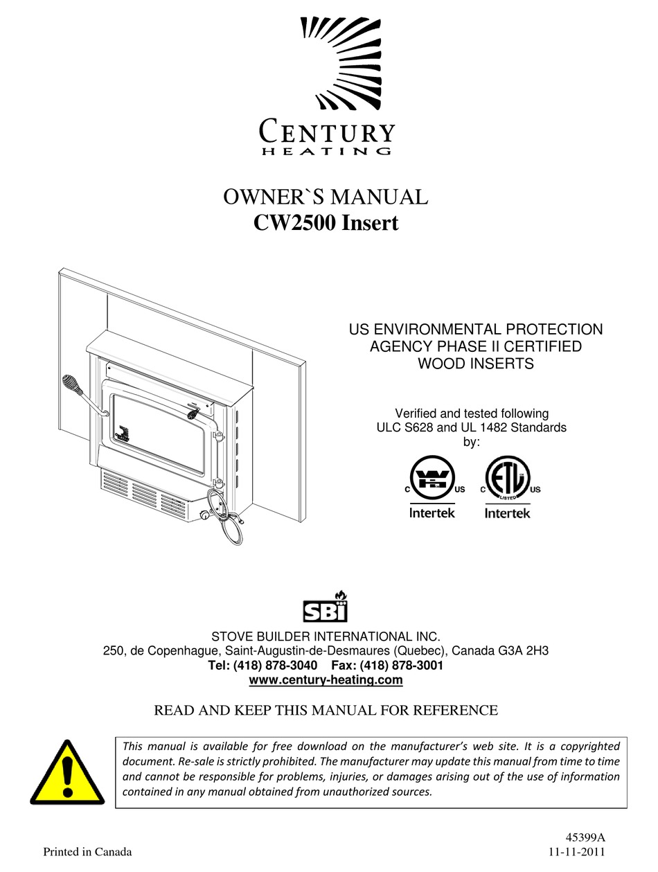 CENTURY HEATING CW2500 OWNER'S MANUAL Pdf Download | ManualsLib