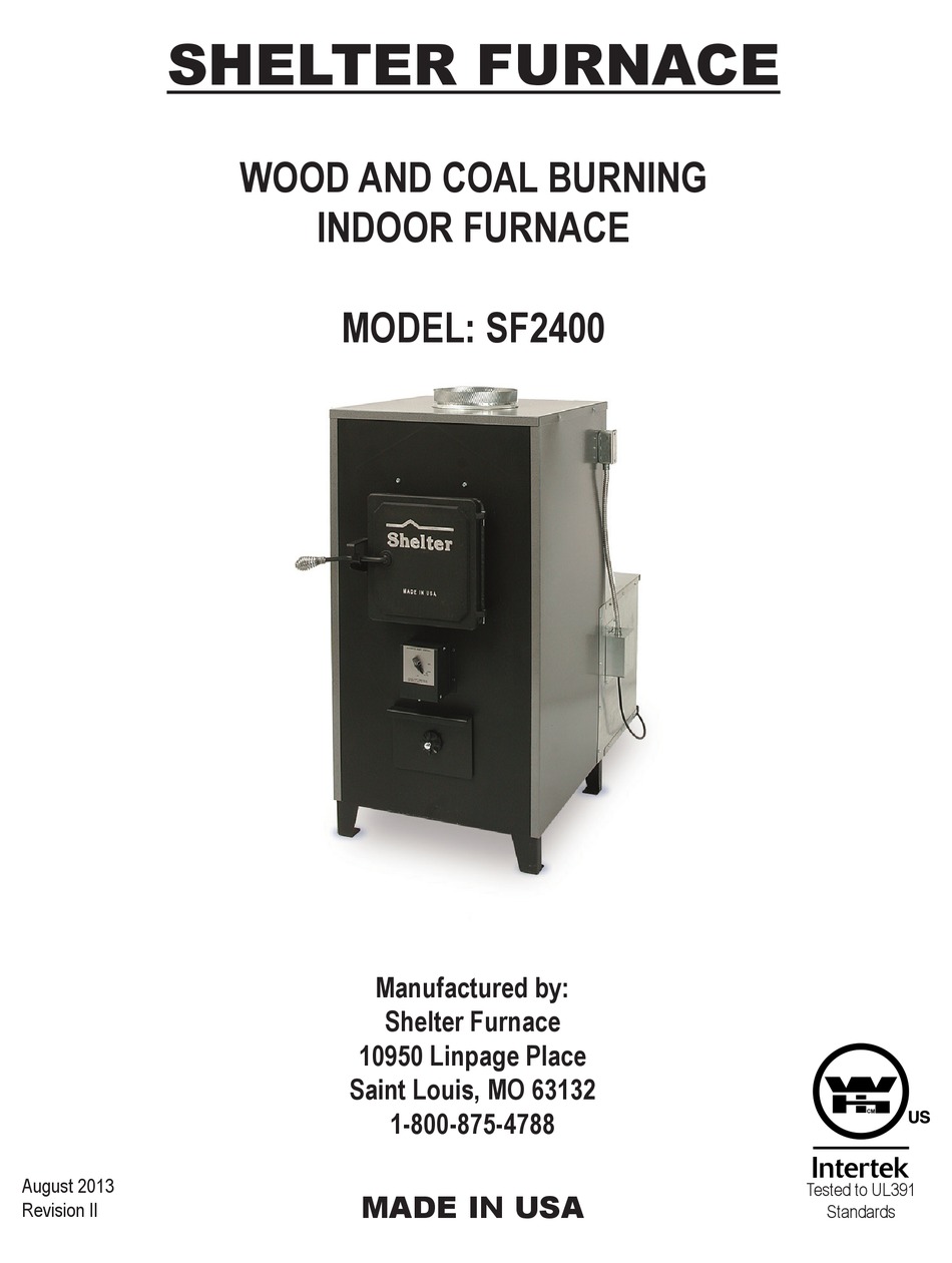 SHELTER FURNACE SF2400 INSTRUCTIONS MANUAL Pdf Download | ManualsLib