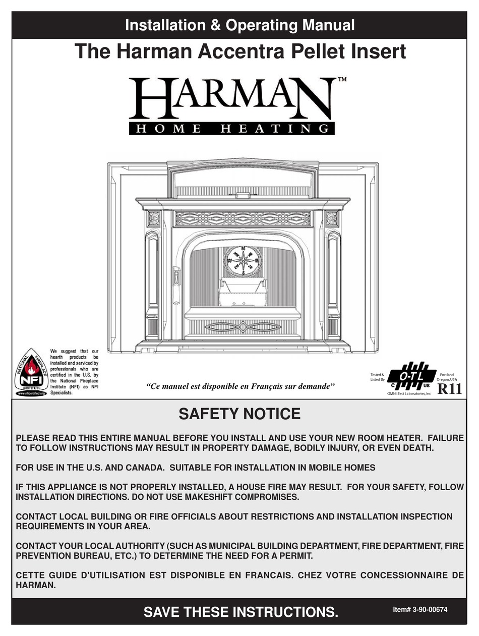 HARMAN ACCENTRA PELLET INSERT INSTALLATION & OPERATING MANUAL Pdf