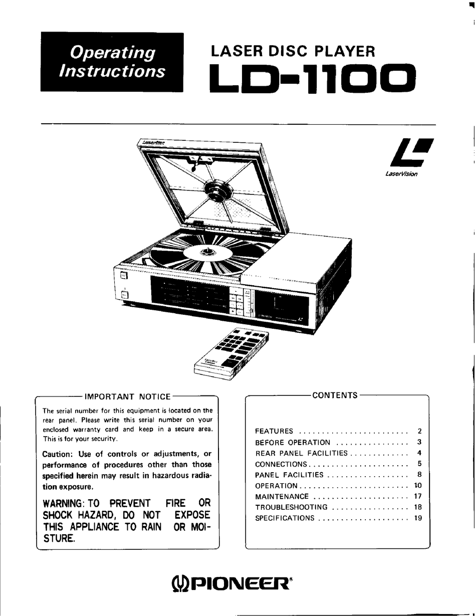 PIONEER LD1100 OPERATING INSTRUCTIONS MANUAL Pdf Download ManualsLib