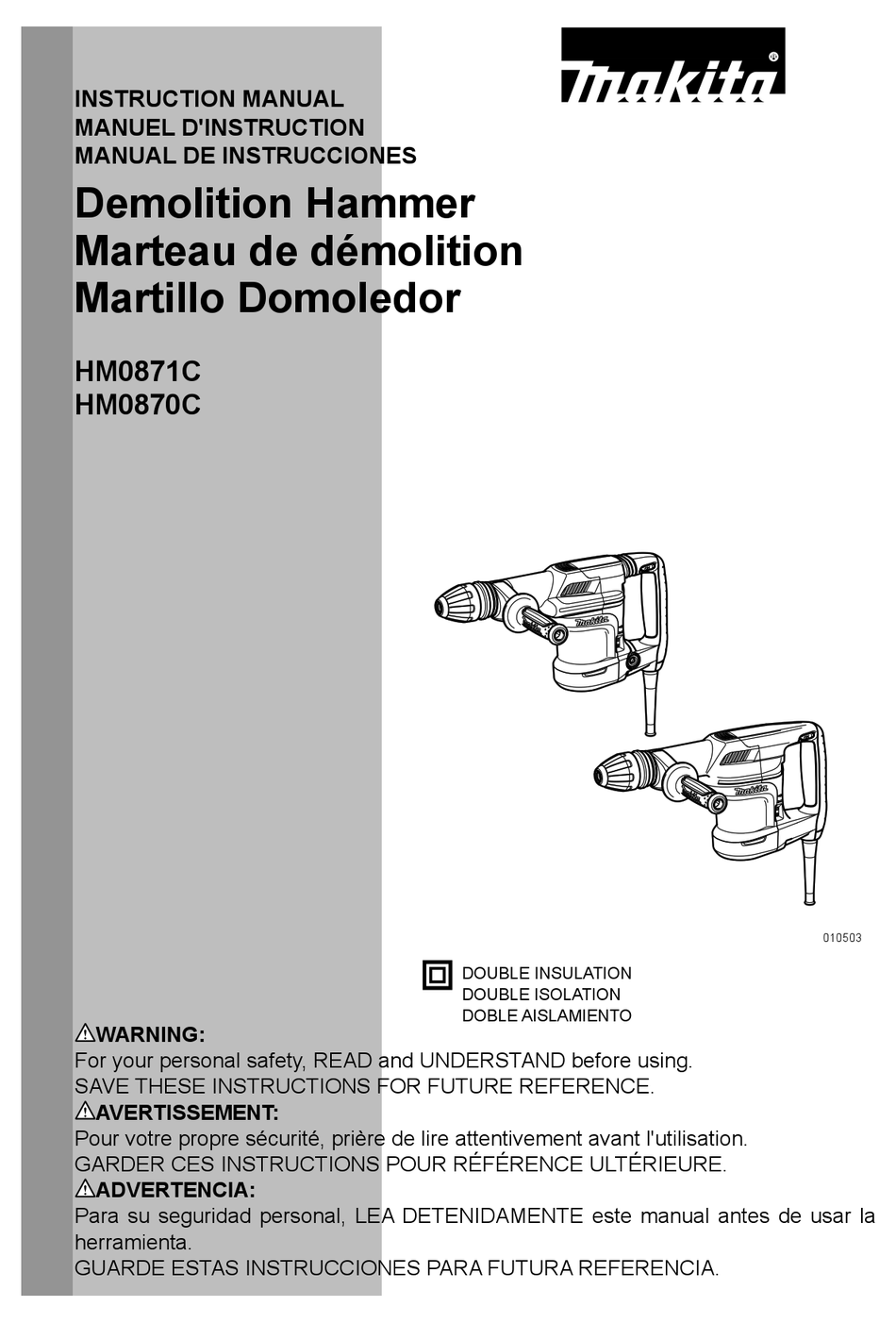 MAKITA HM0871C INSTRUCTION MANUAL Pdf Download | ManualsLib