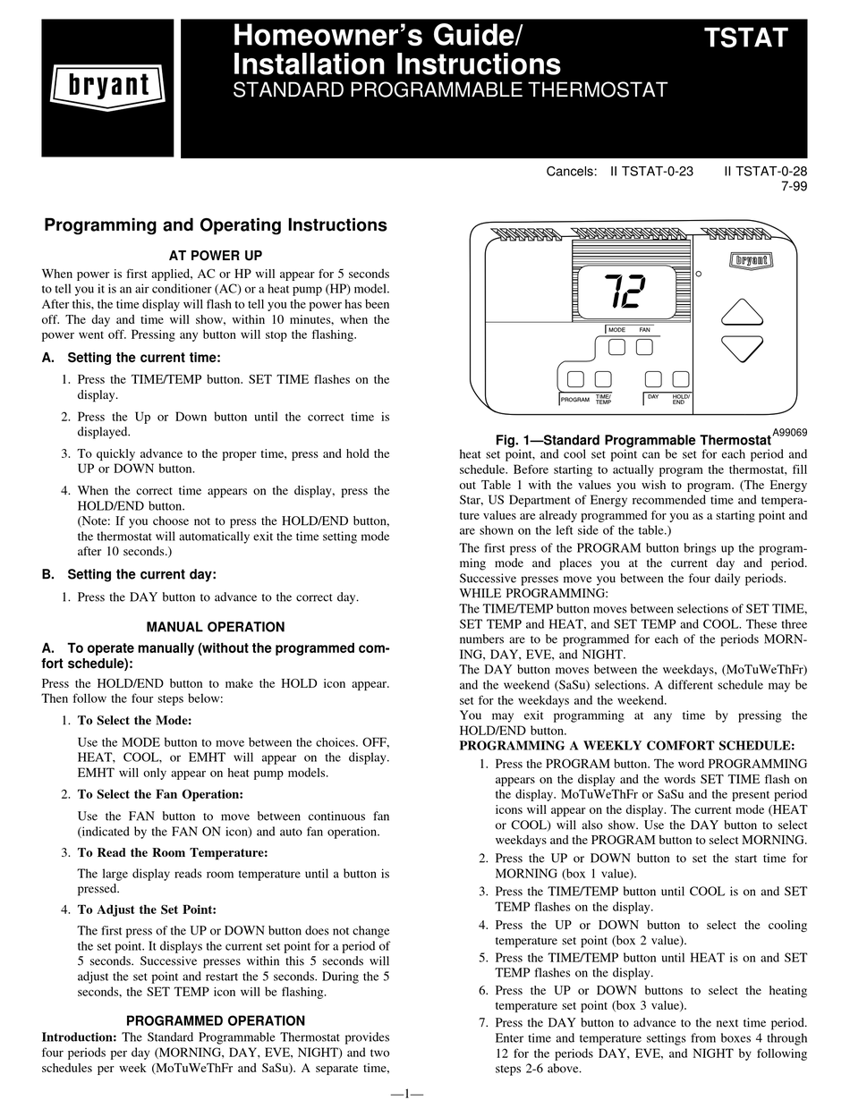 BRYANT TSTAT HOMEOWNER'S MANUAL Pdf Download | ManualsLib