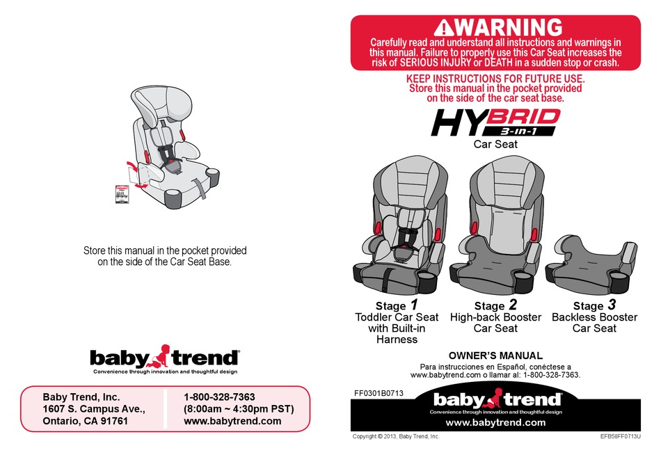 Baby Trend Hybrid 3 In 1 Owner S Manual, How To Install Car Seat Base Baby Trend