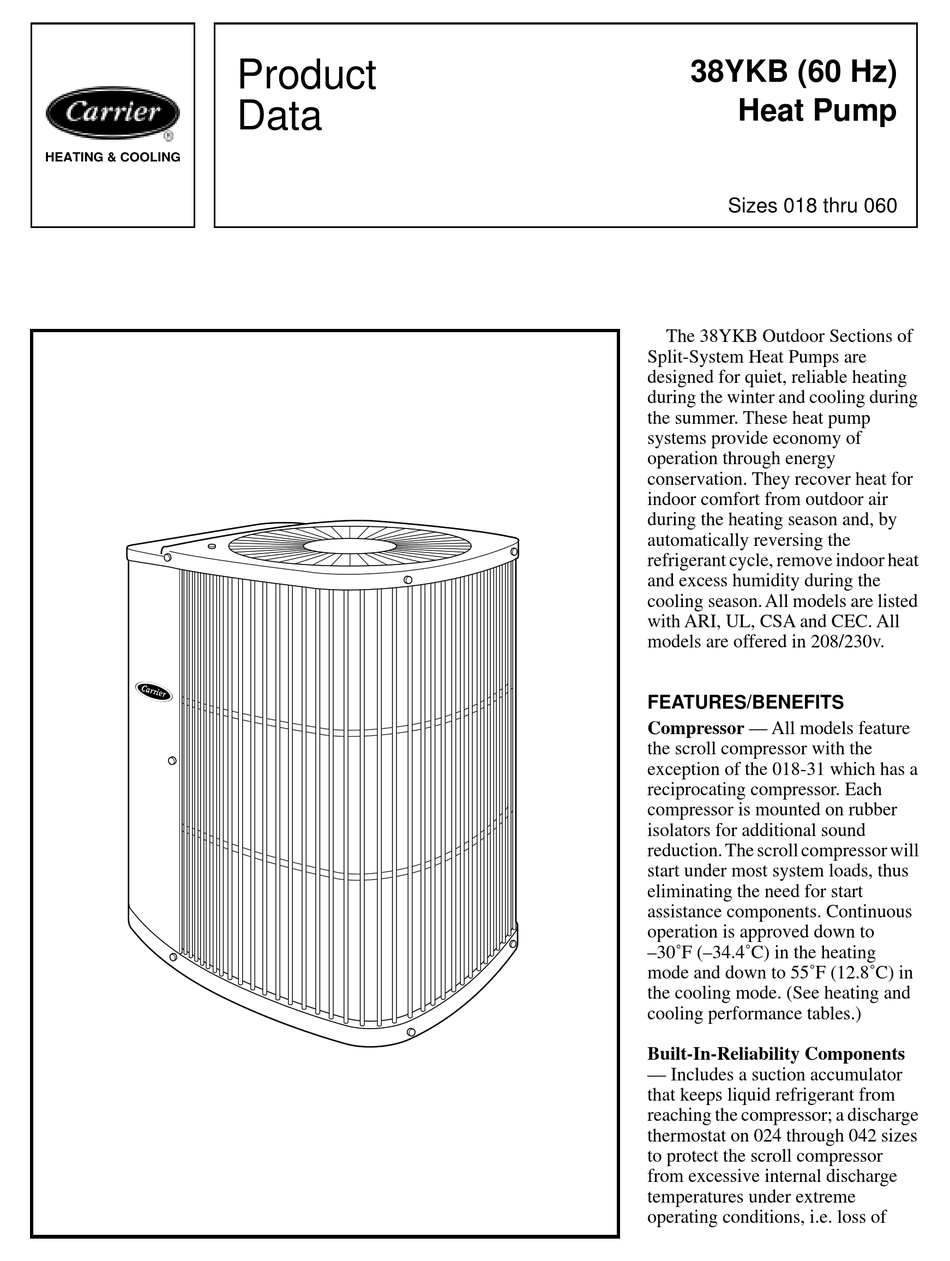 CARRIER 38YKB PRODUCT DATA Pdf Download | ManualsLib