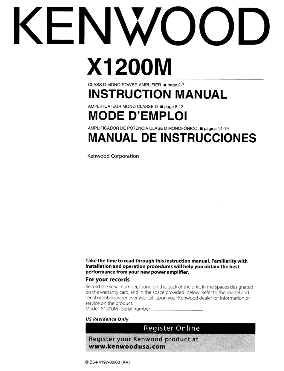 KENWOOD X1200M INSTRUCTION MANUAL Pdf Download ManualsLib