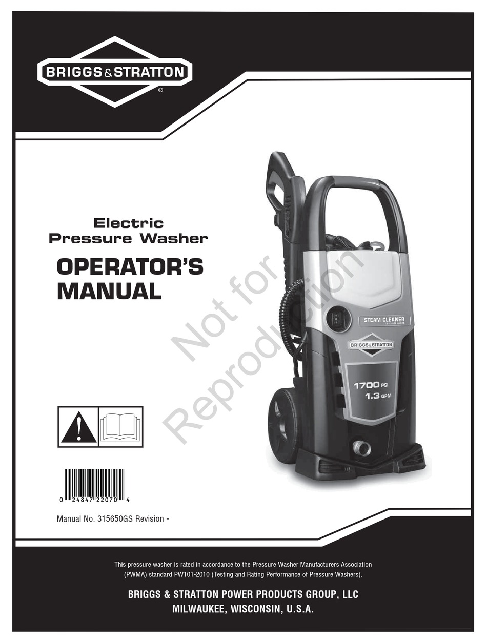 Briggs And Stratton Electric Pressure Washer Operators Manual Pdf Download Manualslib 8935