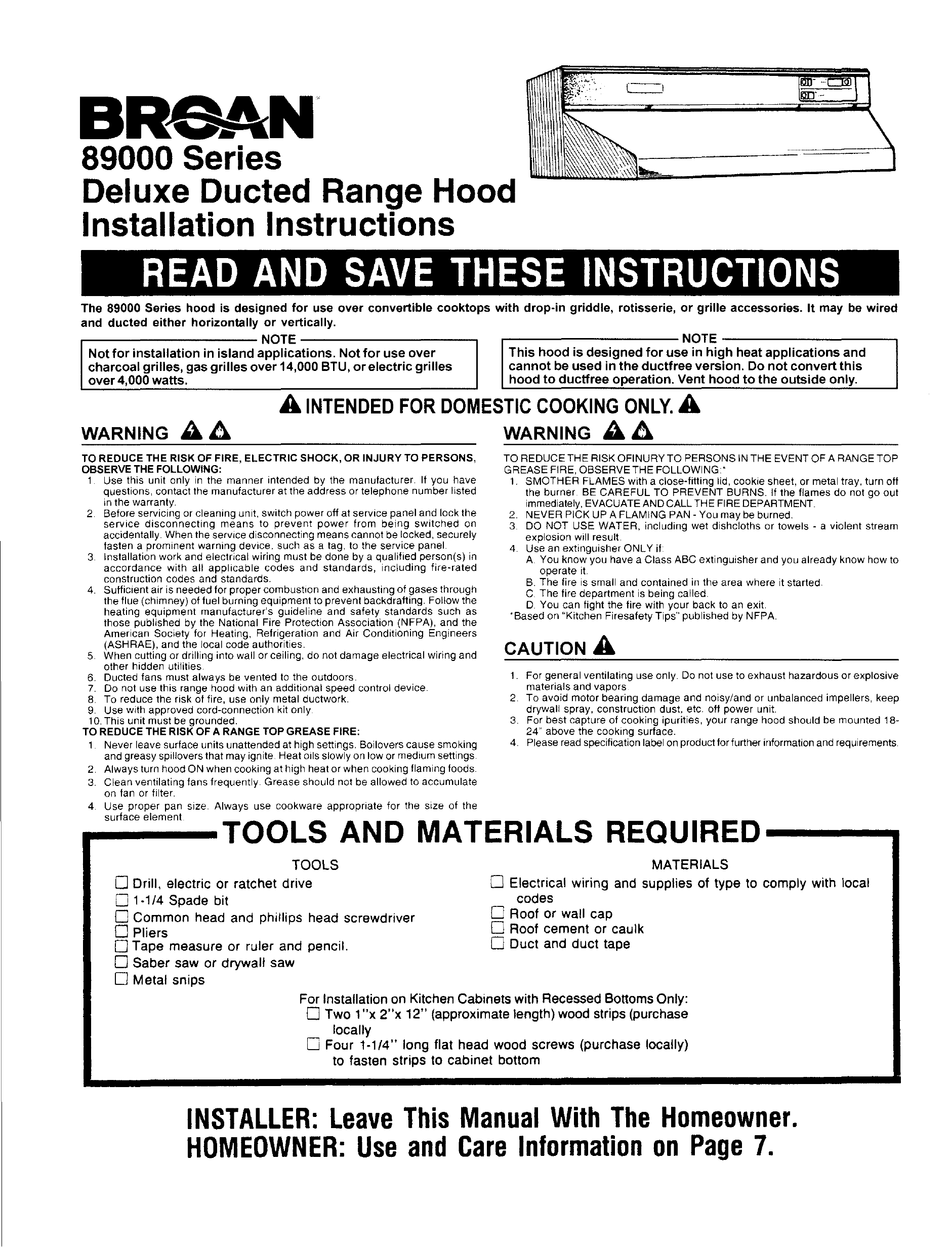 Broan 89000 Series Installation Instructions Manual Pdf Download Manualslib
