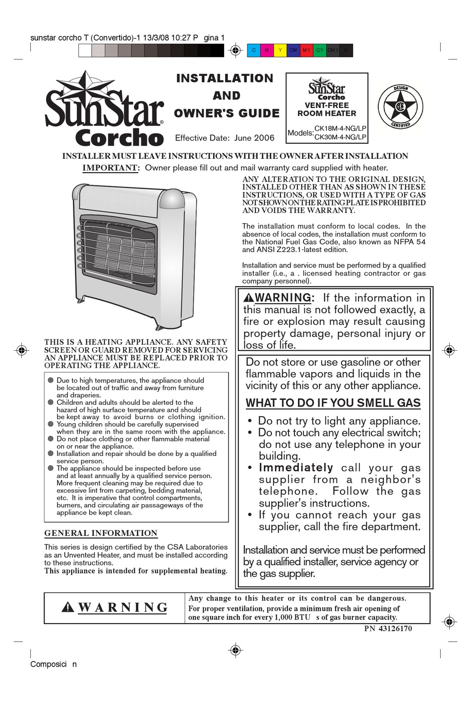 SUNSTAR CK18M-4-NG/LP INSTALLATION AND OWNER'S MANUAL Pdf Download |  ManualsLib