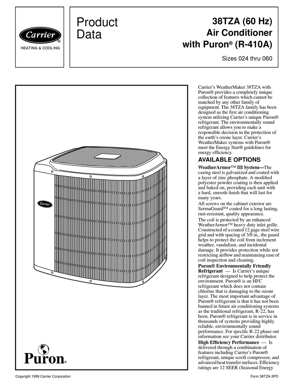 CARRIER 38TZA PRODUCT DATA Pdf Download | ManualsLib