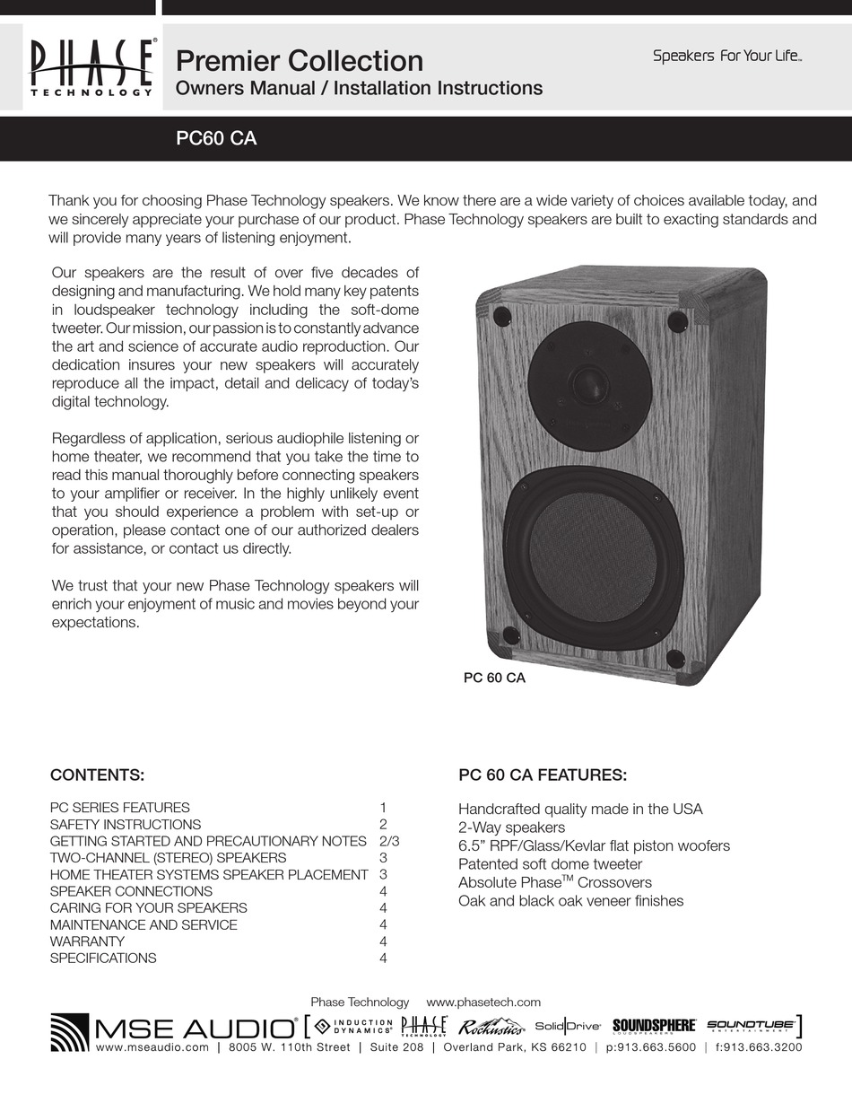 Phase Technology Pc60 Ca Owner S Manual Installation Instructions Pdf Download Manualslib