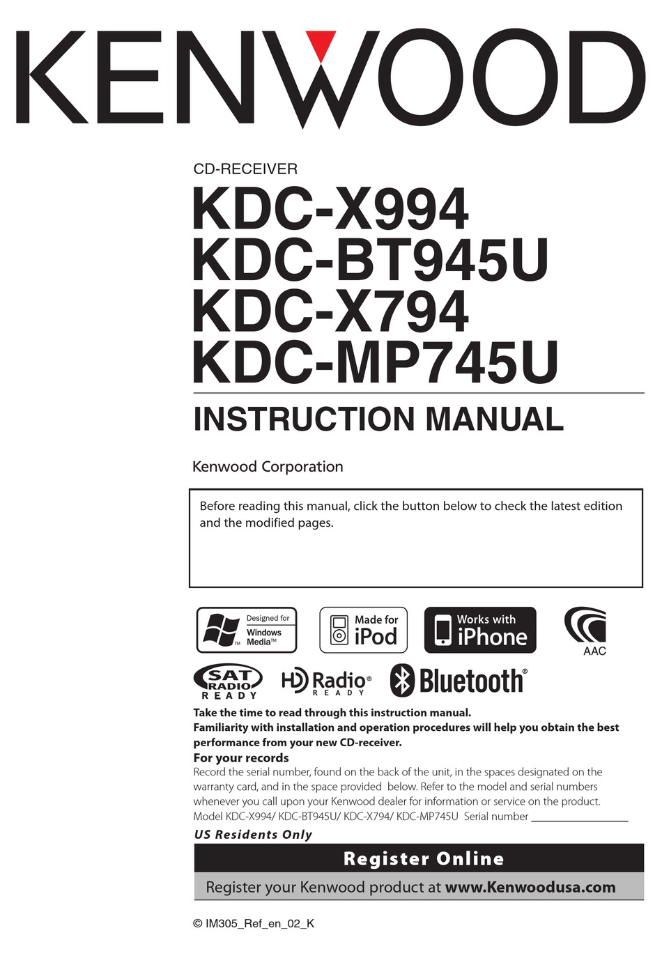 KENWOOD KDC-X994 INSTRUCTION MANUAL Pdf Download | ManualsLib