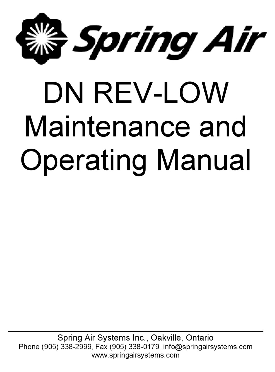SPRING AIR SYSTEMS DN REVLOW MAINTENANCE AND OPERATING MANUAL Pdf