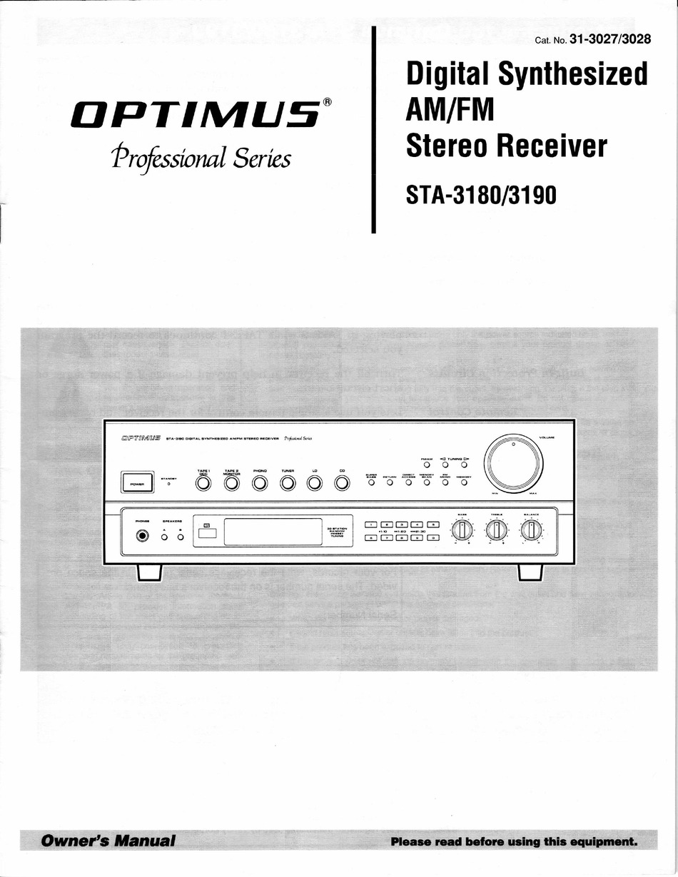 OPTIMUS PROFESSIONAL STA3180 OWNER'S MANUAL Pdf Download ManualsLib