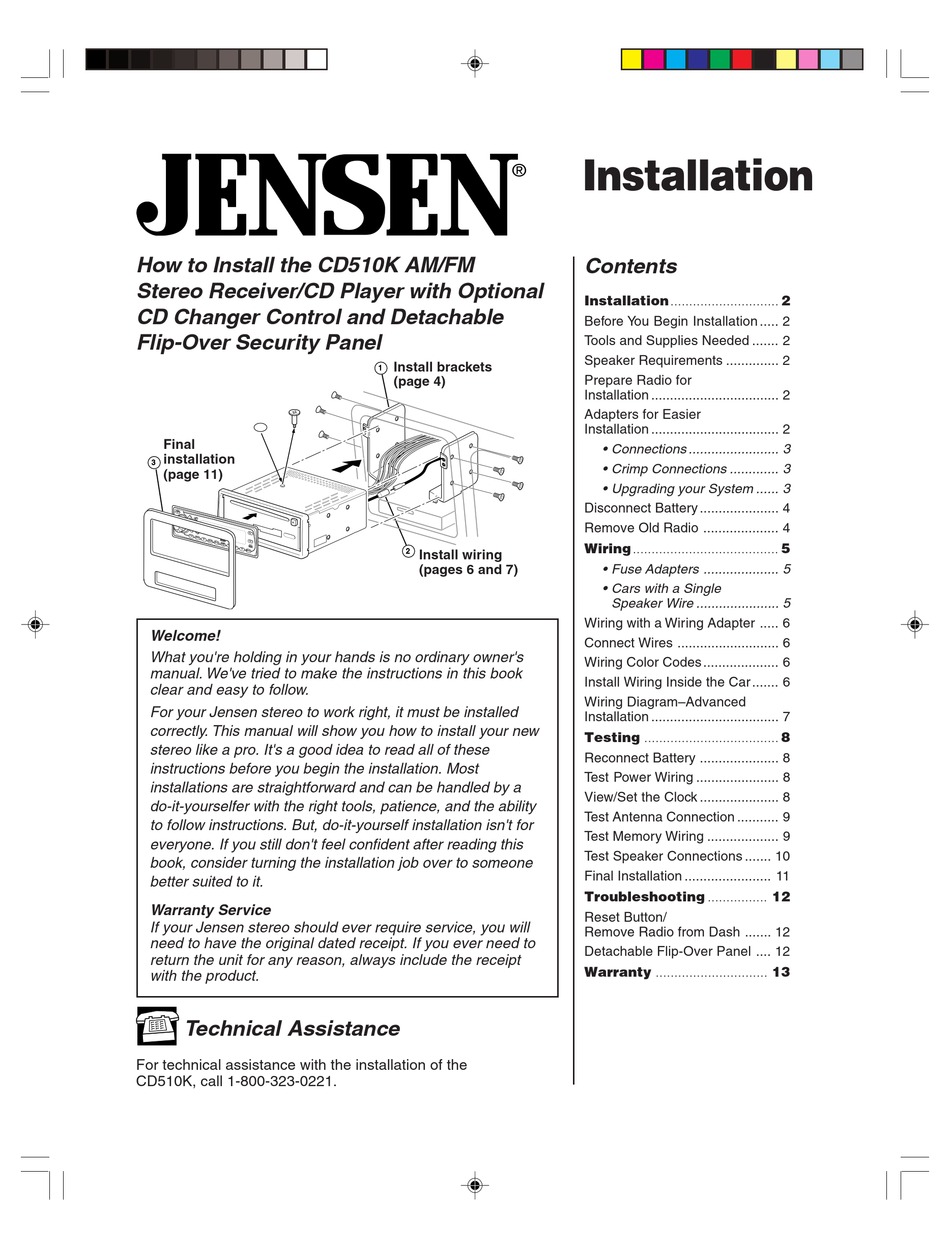 Jensen Cd510k Installation Manual Page