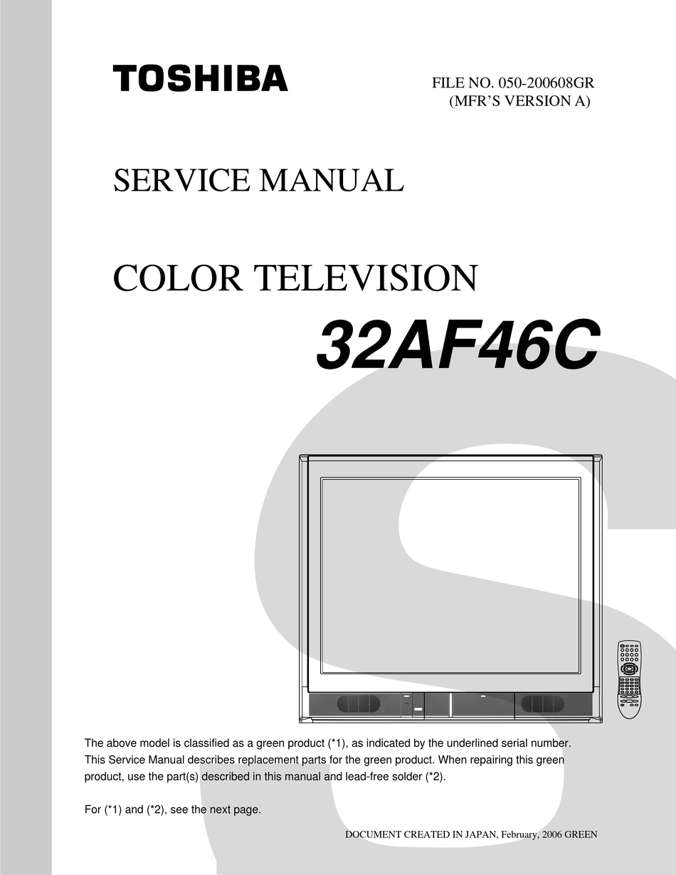TOSHIBA 32AF46C SERVICE MANUAL Pdf Download | ManualsLib