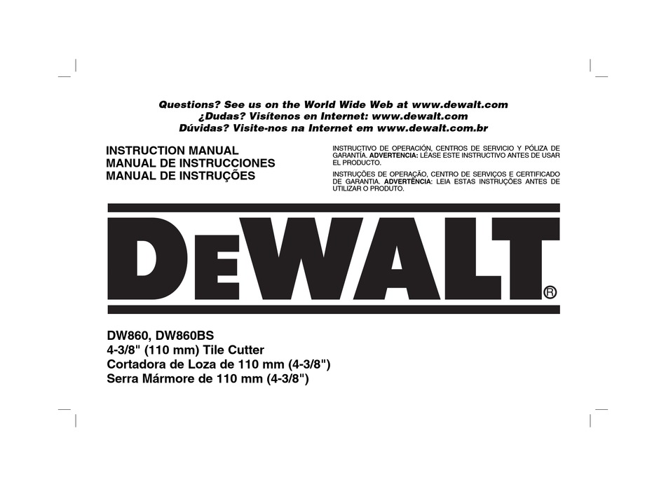 DEWALT DW860 INSTRUCTION MANUAL Pdf Download | ManualsLib